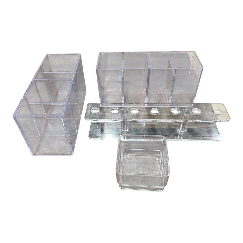 Clear Acrylic Makeup Organizer Set 4 Piece Vanity Storage Brushes Lipstick Tray